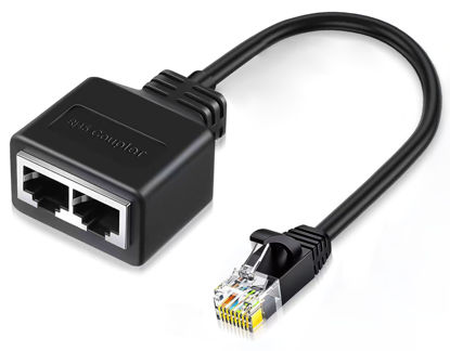 Picture of Ethernet Splitter Adapter 1 to 2, RJ45 Connector Network Internet Extension Cable, Cablecat 7 6 5 5e Splitter 2 Port Adapter