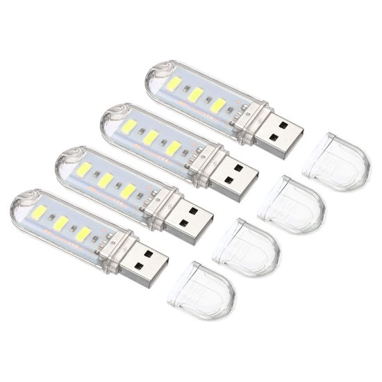 Picture of PATIKIL USB Night Light, 4 Pack Portable Plug-in Mini LED Lamp Stick 3 Beads for Home Decor Reading Sleeping Camping, White