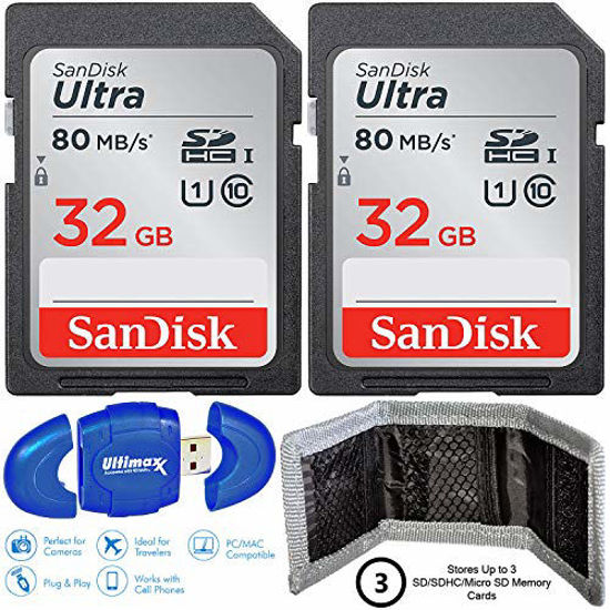 Picture of Dual SanDisk Ultra 32GB SDHC UHS-I/Class-10 Memory Cards (2 Cards) Bundle with High Speed Memory Card Reader & Memory Card Wallet