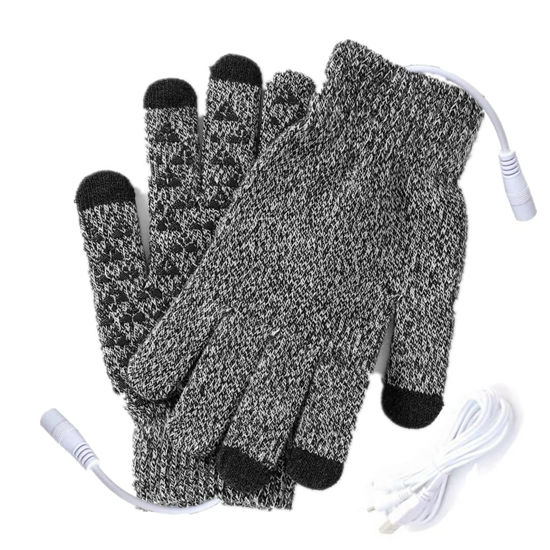 Picture of Kbinter USB 2.0 Powered Heating Pattern Knitting Cute Heated Gloves Touchscreen Deasign Hands Warmer Mittens Laptop Computer Warm Gloves for Women Men Girls Boys (Black Gray)