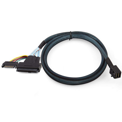 Picture of H!Fiber.com 12G Internal Mini SAS HD SFF-8643 to U.2 SFF-8639 NVMe SSD Cable with 15 pin Male SATA Power Connector, PCIe 4.0, 12Gbps, 85 Ohm, 0.5-Meter (1.64ft)