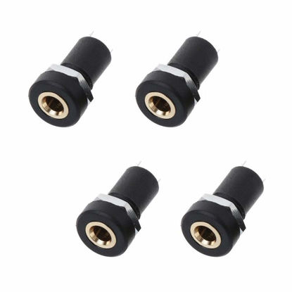 Picture of Ximimark 4Pcs 3.5MM Audio Video Jack Socket Stereo Solder Panel Mount Jack Connector Headphone Jack Connector 3 Pole Black with Nut