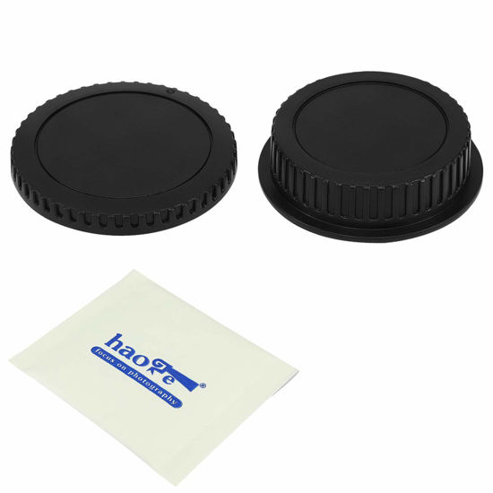 Picture of Haoge Camera Body Cap and Rear Lens Cap Cover Kit for Canon EOS EF EF-S EFS Mount Camera Lens Such as Rebel XT XTi XS XSi T1i T2i T3 T3i T4i T5 T5i T6 T6i T6s T7 T7i SL1 SL2 SL3