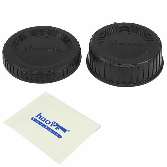 Picture of Haoge Camera Body Cap and Rear Lens Cap Cover Kit for Nikon F Mount Camera Lens Such as D4S D5 D6 D40X D600 D610 D750 D800 D800E D810 D810A D850 D3300 D3400 D3500 D5300 D5500 D5600 D7100 D7200 D7500