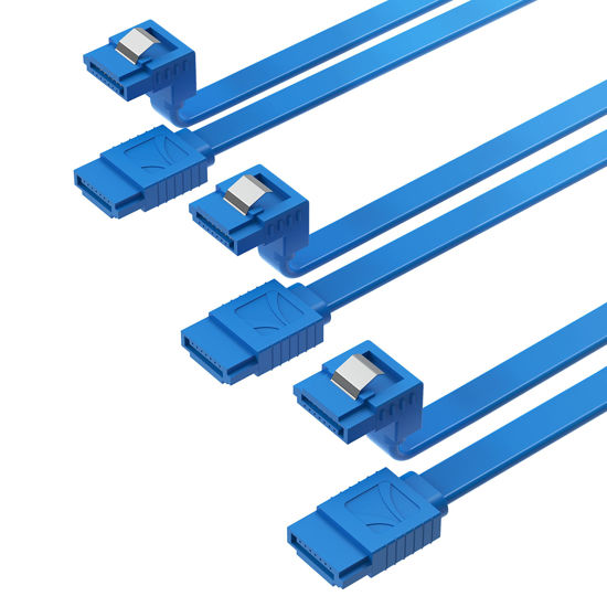 Picture of SABRENT SATA III (6 Gbit/s) Right Angle Data Cable with Locking Latch for HDD/SSD/CD and DVD Drives (3 Pack 20 Inch) in Blue (CB-SRB3)