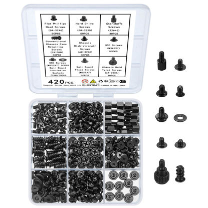 Picture of 420pcs Computer Screws, Motherboard Standoffs and Screws Kit, Motherboard Screws, Laptop Screws, Computer Case Screws, PC Fan Screws for HDD SSD Screws Hard Drive Computer Fan Replacement Screws