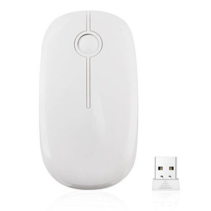 Picture of Jelly Comb 2.4G Slim Wireless Mouse with Nano Receiver, Less Noise, Portable Mobile Optical Mice for Notebook, PC, Laptop, Computer, MacBook MS001 (Pure White)