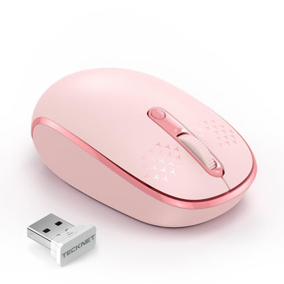 Picture of TECKNET Wireless Mouse, 2.4G Quiet Computer Mouse with USB Receiver, 4 Buttons Portable Cordless Mice for Chromebook, Laptop, PC, Mac, 800/1200/1600 DPI - Pink