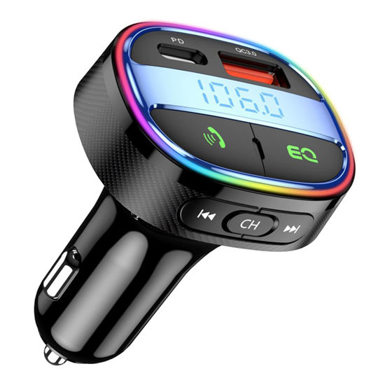 Picture of FM Transmitter Bluetooth for Car, Cigarette Lighter Radio Adapter Car Kit MP3 Players Audio Receiver Hands-Free Calling, PD 30W + QC 18W Fast Charging USB C Car Charger for iPhone Smartphone (Black)