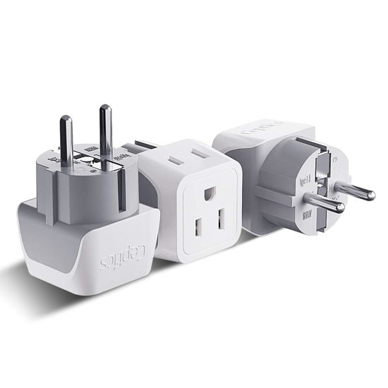 Picture of Ceptics Schuko Germany, France Plug Adapter, Dual Input - Ultra Compact Light Weight - Usa to Russia, South Korea Travel Adaptor Plug - Type E/F (3 Pack)