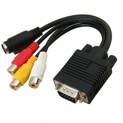 Picture of OUOU VGA to RCA Cable〔2 Pack 〕VGA Male to S-Video 3 RCA Jack Female Composite AV TV Out Adapter Converter Video Cable for TV PC Computer AV Projector