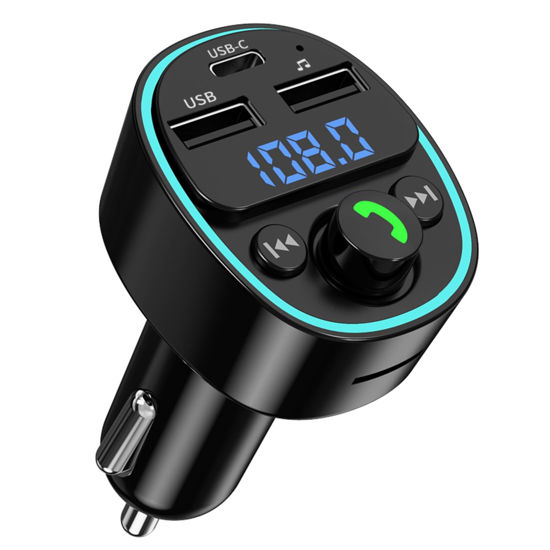 Picture of Bluetooth 5.4 FM Transmitter Car Adapter - Car Bluetooth Adapter with Fast Charger，Hi-Fi Audio & Clear Calls,Multiple Safety Protection,7 Colors LED Backlit