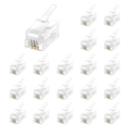 Picture of Uvital 100 Pack RJ9 4P4C 4P2C Plug, Standard Telephone Handset Modular Plugs Male Connectors Transparent Color Jack Crimp End Crimper