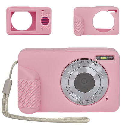 Picture of Digital Camera Silicone Case Compatible with CAMKORY/for Lecran/for VAHOIALD/for AiTechny FHD 1080P Kids Camera, Soft Lightweight Protective Sleeve Cover for Point and Shoot Cameras - Pink