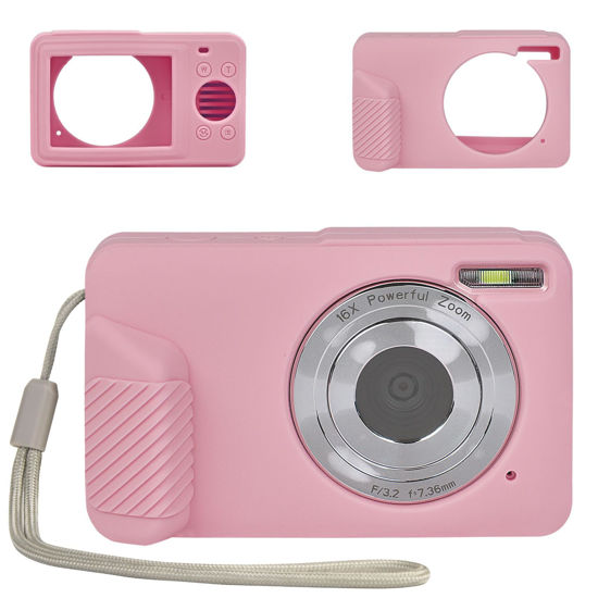 Picture of Digital Camera Silicone Case Compatible with CAMKORY/for Lecran/for VAHOIALD/for AiTechny FHD 1080P Kids Camera, Soft Lightweight Protective Sleeve Cover for Point and Shoot Cameras - Pink