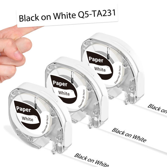 Picture of Goknu P12 Label Maker Tape Replacement for DYMO LetraTag Refills White Paper 91330 10697, 12mm x 4m 1/2" x 13' Black on White, Compatible Phomemo P12 Label Tape for Dymo LetraTag LT-100H 200B Maker