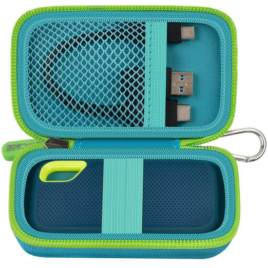 Picture of Hard Case Compatible with SanDisk 500GB/ 1TB/ 2TB/ 4TB Extreme Portable SSD - Up to 1050MB/s - USB-C, USB 3.2 Gen 2 - External Solid State Drive. Carrying Travel Holder for USB Cable -Green (Box Only)