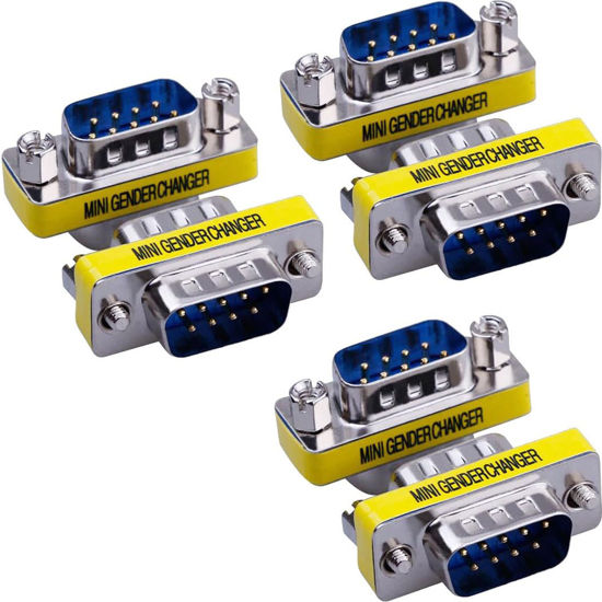 Picture of Warmstor 6-Pack 9Pin RS232 Serial Cable DB9 Male to Male Mini Gender Changer Adapter Coupler Connector