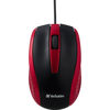 Picture of Verbatim Wired USB Computer Mouse - Corded USB Mouse for Laptops and PCs - Right or Left Hand Use, Red 99742, 1.4" x 2.4" x 3.9"