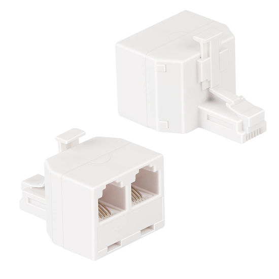 Picture of Lativu Phone Line Splitter, 2 Pack Phone Splitter for Landline, White RJ11 6P4C Splitter Male to Dual Female, Telephone Splitter 1 in 2 Out, Phone Jack Splitter Wireless