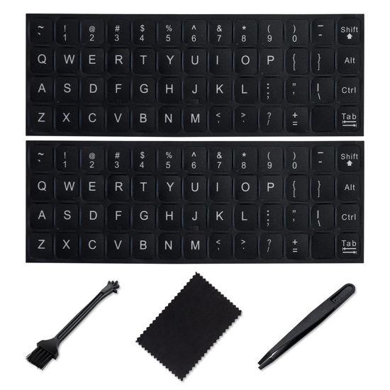 Picture of English Keyboard Stickers[5 in 1],Replacement English Keyboard Sticker with White Font on Black Background Universal for Laptop Desktop Computer,Matte English Keyboard Alphabet Sticker