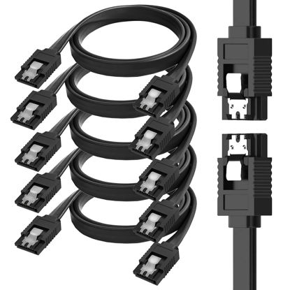 Picture of SaiTech IT 5-Pack SATA III 6.0 Gbps Data Cable with Locking Latch for HDD & SSD Cable III 6Gbps (Black - Straight with Both Side Locking Latch, Sata Cable) 45CM