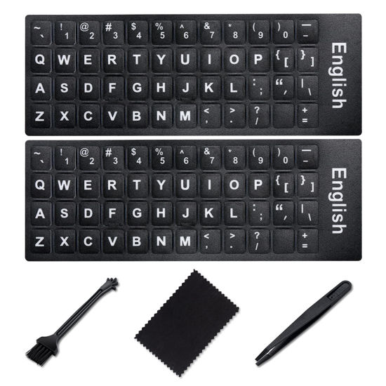 Picture of English Keyboard Stickers [5 in 1],Super Clear Large Print Bold White Letters on Black Background English US Keyboard Letter Stickers for Laptop Desktop Computer Keyboard Alphabet Sticker-Matte