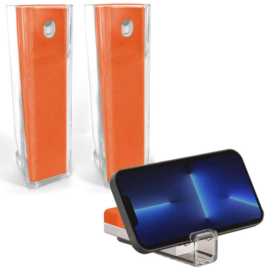 Picture of 2 Acuvar All in One Screen Cleaning Sprays with Microfiber and Phone Stand. Cleans and Removes Oils and Dirt from Smartphones, Tablets, LCD, LED Laptop, TV Screens, and More (Orange)