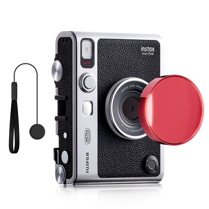 Picture of Rieibi Lens Cap for Fujifilm Instax Mini Evo, Fuji Mini Accessories for Fuji Instax Mini Evo Lens Cover with Anti-Loss Rope, PC Material Mini Evo Lens Cap with Flocking Internal - Red