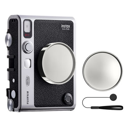 Picture of MUZIRI KINOKOO Lens Cap for Fuji Instax Mini EVO Instant Camera, Premium Plastic Mini EVO Lens Cover in Flocking Internal with Anti-Loss Rope - Silver Grey