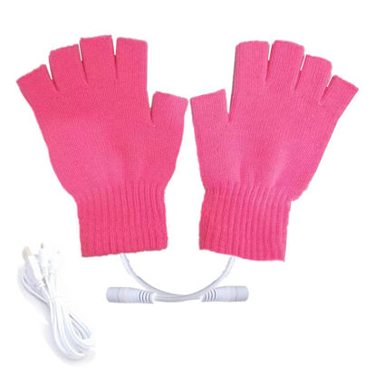 Picture of Kbinter USB 2.0 Powered Heating Pattern Knitting Cute Heated Gloves Fingerless Hands Warmer Mittens Laptop Computer 5.0V Warm Gloves for Women Men Girls Boys (Rose)