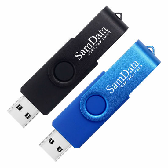 Picture of SamData 64GB USB Flash Drives 2 Pack 64GB Thumb Drives Memory Stick Jump Drive with LED Light for Storage and Backup (2 Colors: Black Blue)