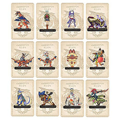 Picture of 12 Pcs Monster Hunter Stories 2: Wings of Ruin Amiibo Mini Size Cards MH Rise NFC Mini Card with Case Compatible with Switch/Switch Lite, ENA, Razewing Ratha, Tsukino