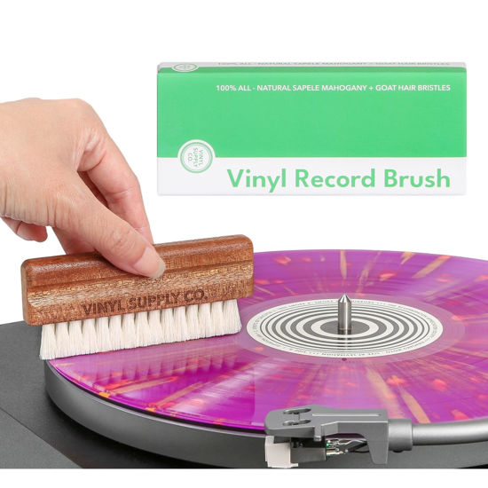 Picture of Vinyl Record Goat Hair Brush by Vinyl Supply Co. - 100% All-Natural Wood Vinyl Care Kit - Goat Hair Vinyl Record Brush, Velvet Brush Pad, & Stylus Brush Cleaner (Goat Hair Brush)