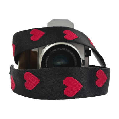 Picture of Cute Camera Strap - Adjustable Vintage Quick Release Neck & Shoulder Strap for Fujifilm Instant and DSLR Cameras (Black Heart)