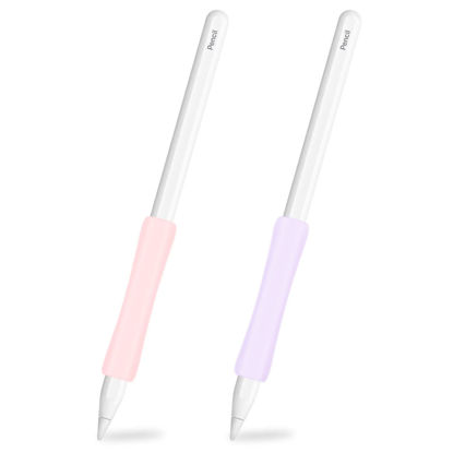 Picture of ProElife 2-Pack Ergonomics Grip Holder for Apple Pencil 2nd Gen, Apple Pencil (USB-C) and Apple Pencil Pro 2024 Accessory Silicone Protective Sleeve Cover Holder (Pink/Purple)