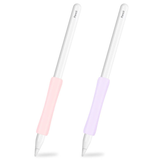 Picture of ProElife 2-Pack Ergonomics Grip Holder for Apple Pencil 2nd Gen, Apple Pencil (USB-C) and Apple Pencil Pro 2024 Accessory Silicone Protective Sleeve Cover Holder (Pink/Purple)