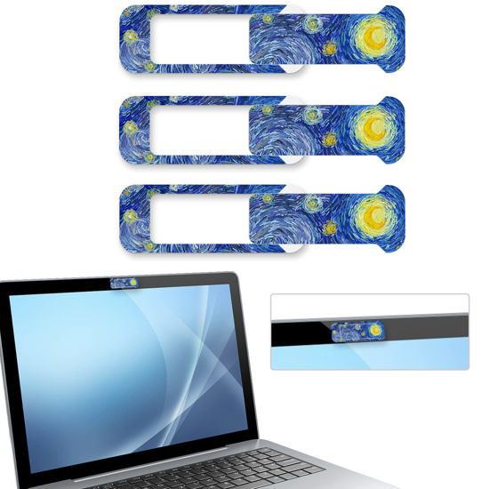 Picture of Webcam Cover, 3 Pieces, Laptop Camera Cover, Privacy Shielding Capacity is Twice as Big as The Traditional, Suitable for Computer Mobile Phones, laptops, Tablets and so on (Blue Pattern)