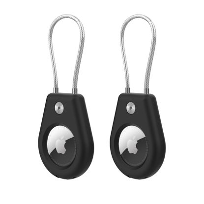 Picture of Ytudingak 2 Pack AirTag Holder with Keychain, Compatible with Apple AirTag - Secure Air Tag Cases and Key Rings with Wire Cable for Keys, Luggage Pets and More - Black