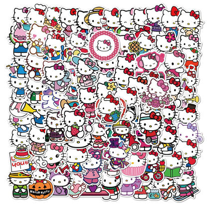 Picture of 100Pcs Hello Kitty Stickers Pack Kitty White Theme Waterproof Sticker Decals for Laptop Water Bottle Skateboard Luggage Car Bumper Hello Kitty Stickers for Girls Kids Teens