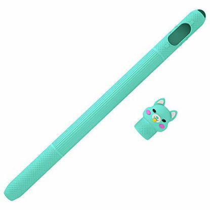 Picture of AWINNER Silicone Cartoon Case Compatible with Apple Pencil Holder Sleeve Skin Pocket Cover Accessories for iPad Pro,Soft Grip Pouch with Charging Cap Holder,Protective Nib Covers (Cyan)