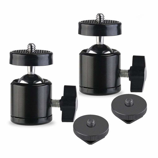 Picture of SLOW DOLPHIN Hot Shoe Mount Adapter 360 Degree Swivel Mini Ball Head 1/4 Tripod Screw Head for Cameras, Camcorders, Smart Phone, Gopro, LED Video Light, Microphone(2 Packs)