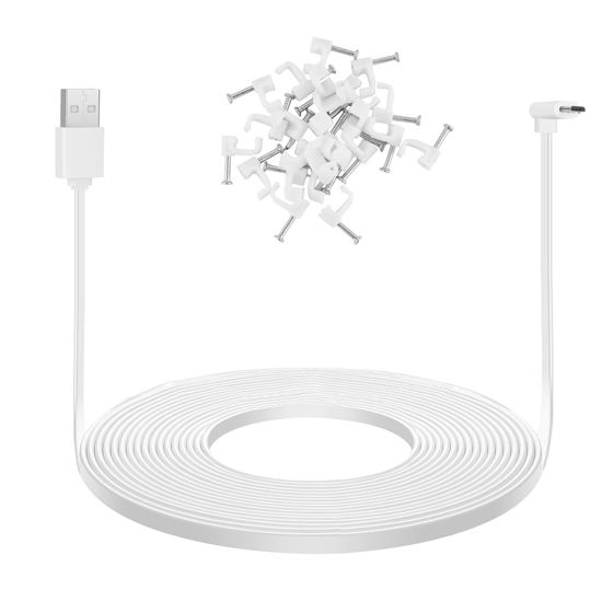 Picture of UYODM 33FT Power Extension Cable for WYZE Cam Pan V3, L-Shape 90 Degree Flat Micro USB Extension Charging Cable Power Your WYZE Cam Pan V3 Continuously - White