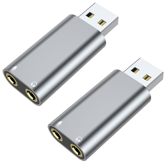 Picture of AreMe 2 Pack USB to Dual 3.5mm Jack Audio Adapter, USB External Stereo Sound Card with 3.5mm Headphone and Microphone Jack for PC, Desktops, Laptop, Mac and More (Grey)