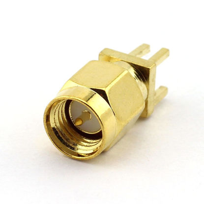 Picture of DGZZI 5-Pack SMA Male RF Coaxial Adapter 4 Pins Edge Square Stand Connector PCB Panel Edge Mount Plug Jack Connector