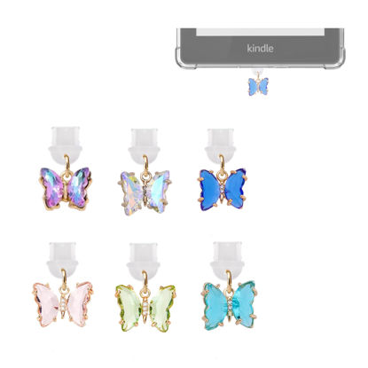 Picture of spansee Butterfly Dust Plug Charms Compatible with Kindle, Micro USB Dust Plug, Set of 6