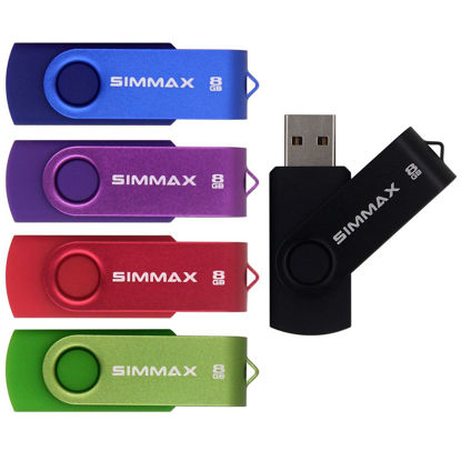 Picture of SIMMAX 5Pcs 8GB USB Flash Drive USB 2.0 Flash Drive Memory Stick Fold Storage Thumb Stick Pen Swivel Design(Five Mixed Colors: Black Blue Green Purple Red)(Mix Color1)