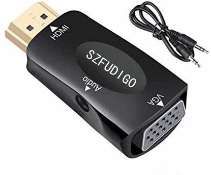 Picture of FDG SZFUDIGO HDMI to VGA Adapter, 3.5mm Audio, Gold-Plated, Compatible with PC, Monitor, Projector, 1920x1080@60Hz, 1080p Full HD, Black