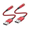 Picture of MOSWAG USB to 3.5mm Jack Audio Adapter,USB to Aux Cable with TRRS 4-Pole Mic-Supported USB to Headphone AUX Adapter External Sound Card for PC PS4 PS5 and More (0.65Ft/20cm(2pack), Red)