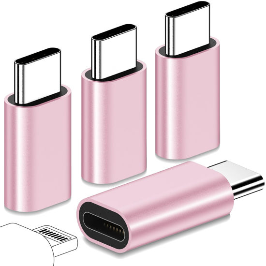 Picture of FQSH 4 Pack for Lightning Female to USB C Male Adapter, Lightn-ing to USB C Adapter,27W PD Fast Charging for iPhone 15/15 Pro/15 Pro Max/15 Plus,for iPad,Support Data Transfer,Not for Audio/OTG,Pink